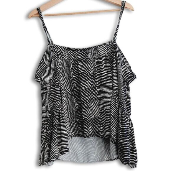JOE FRESH | Peplum Spaghetti Strap Tank Top B&W Abstract Animal Pattern Sz 1X - Picture 9 of 13